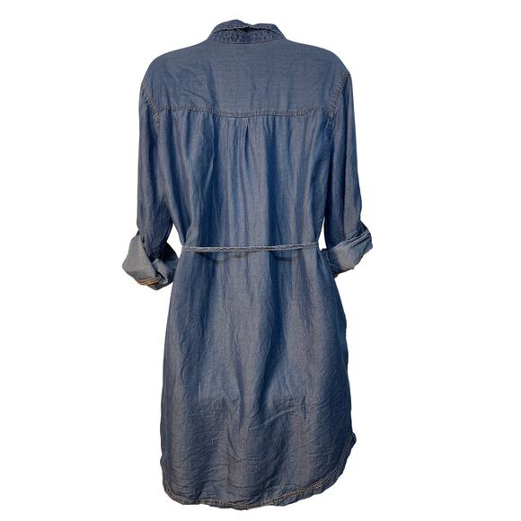 Time and Tru Denim Roll Up Sleeve Knee Length Collared Dress Pockets XL 16/18 - Picture 2 of 11
